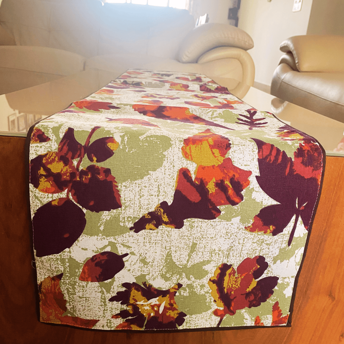 Chinar Printed Table Runner, 100% cotton, 13" x 72" - Coral Slub -